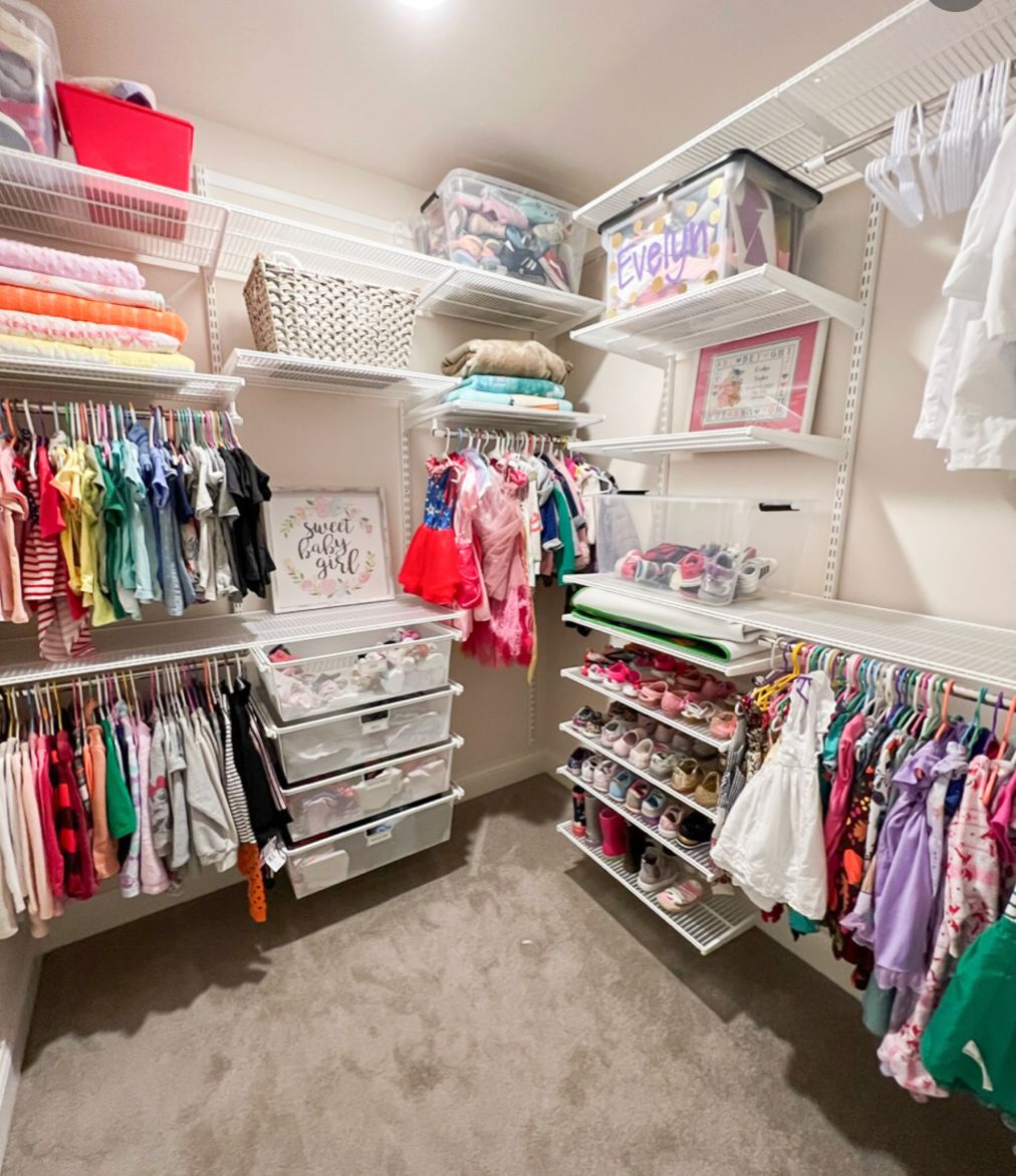 An organized little girl's closet where she can re