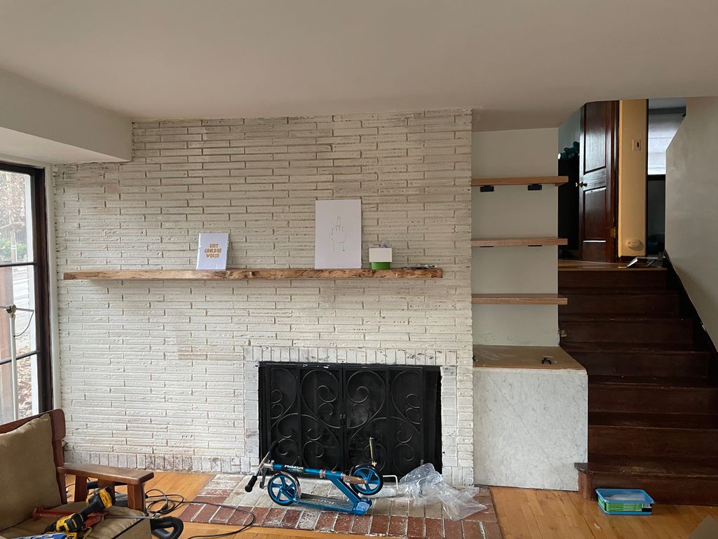 (After) Custom mantel and shelving installation