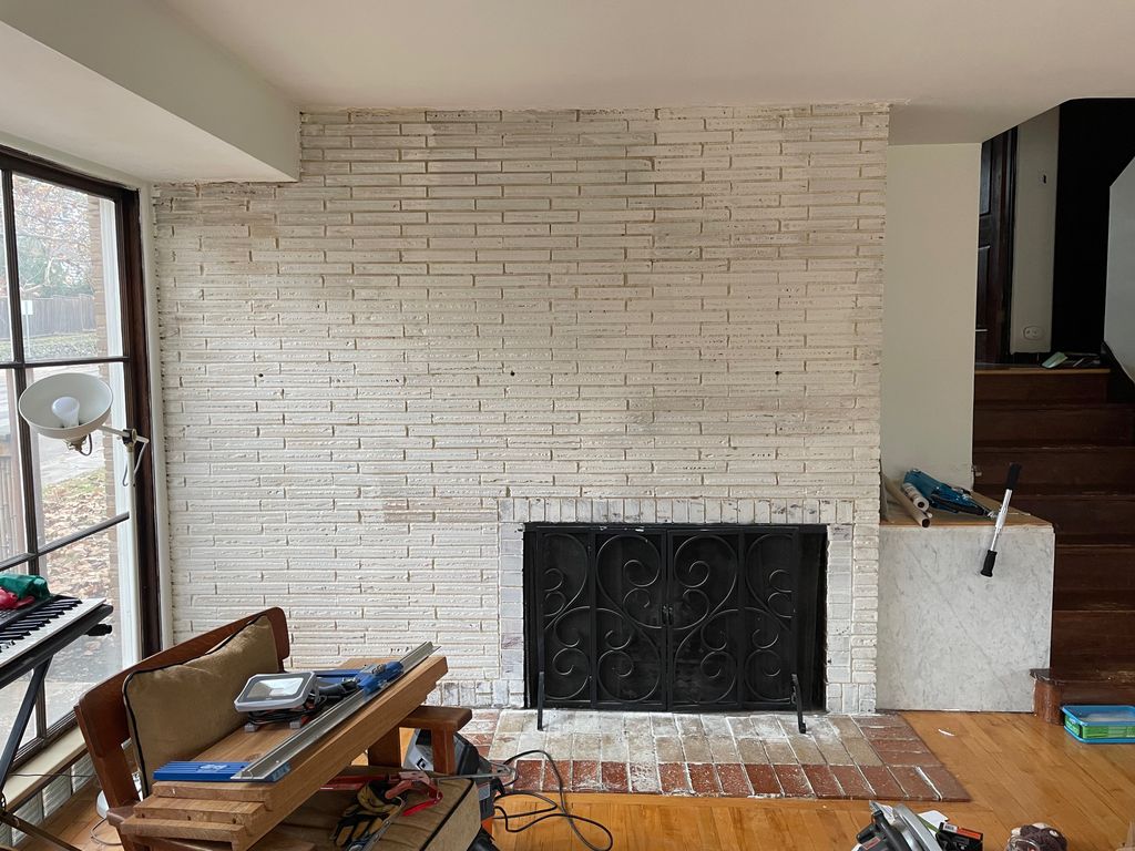 (Before) Custom mantel and shelving installation