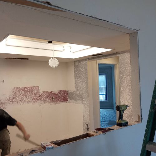 wall removal, putting in a breakfast bar 