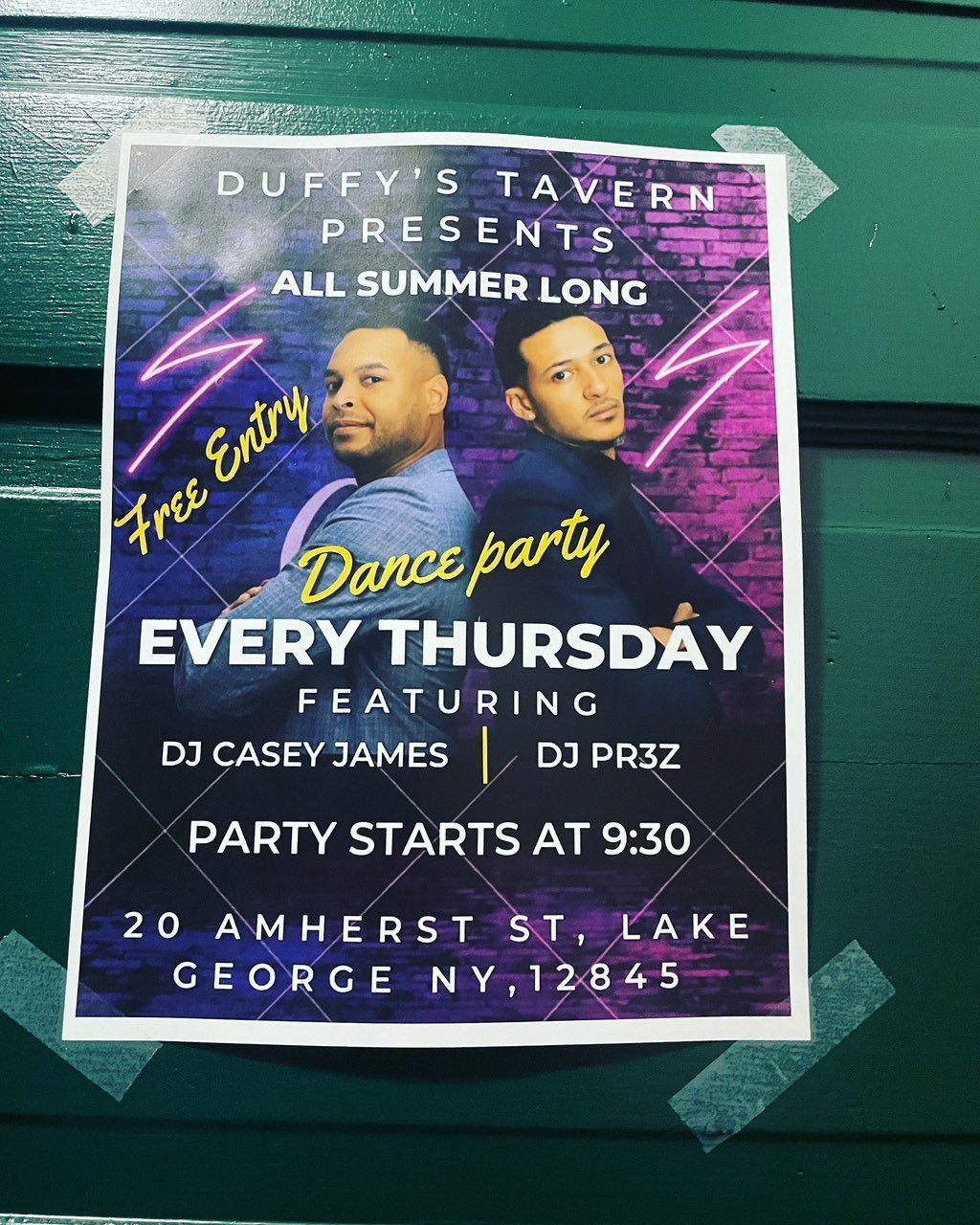 Found the official flyer for Duffy’s Thursday nigh