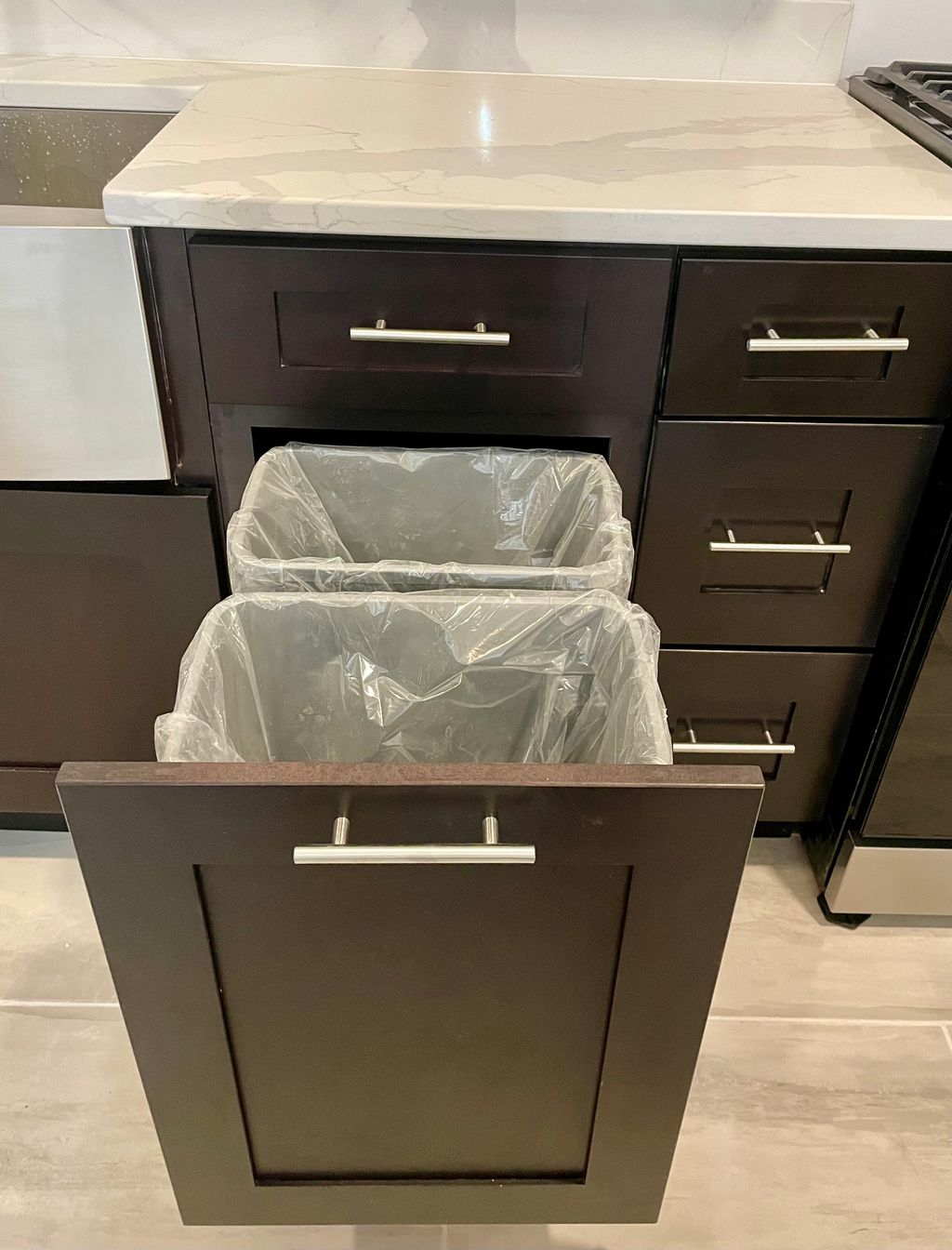 Double trash bin cabinet