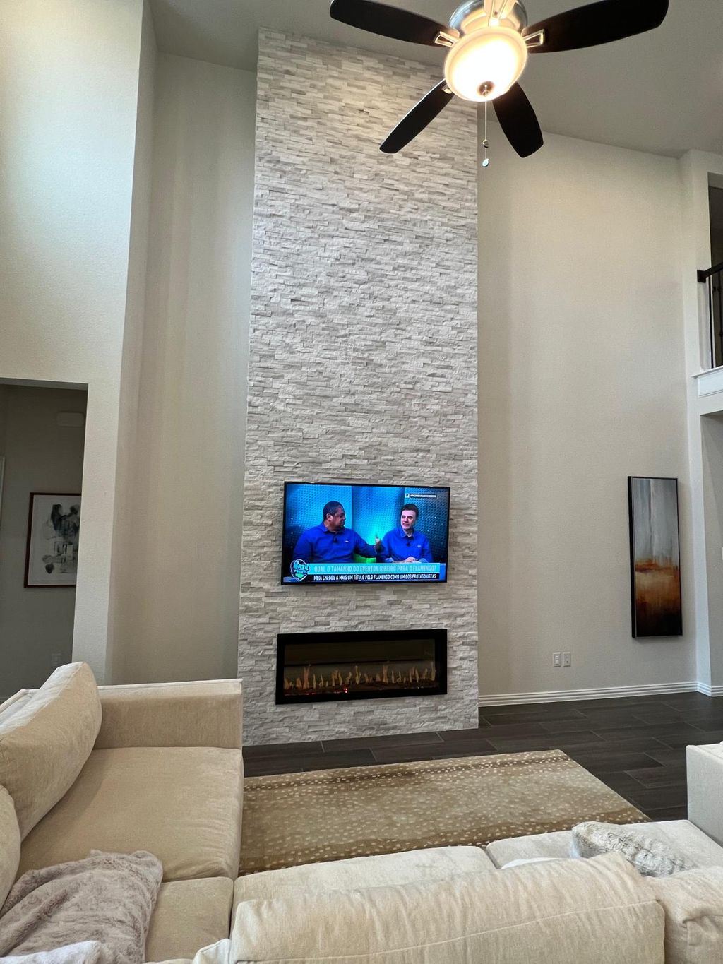 Stone Wall Fireplace