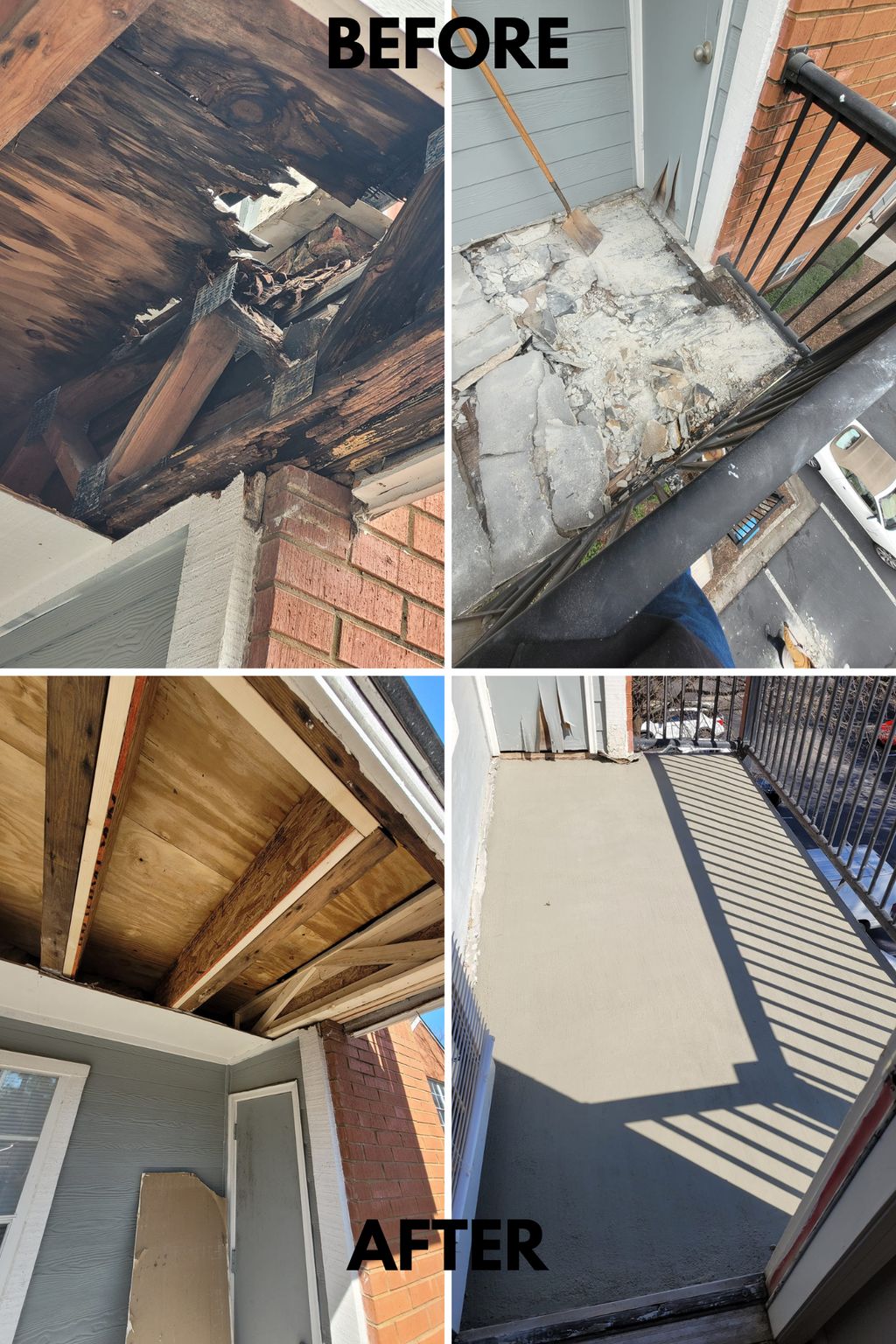 Severe rotten wood & concrete patio repair