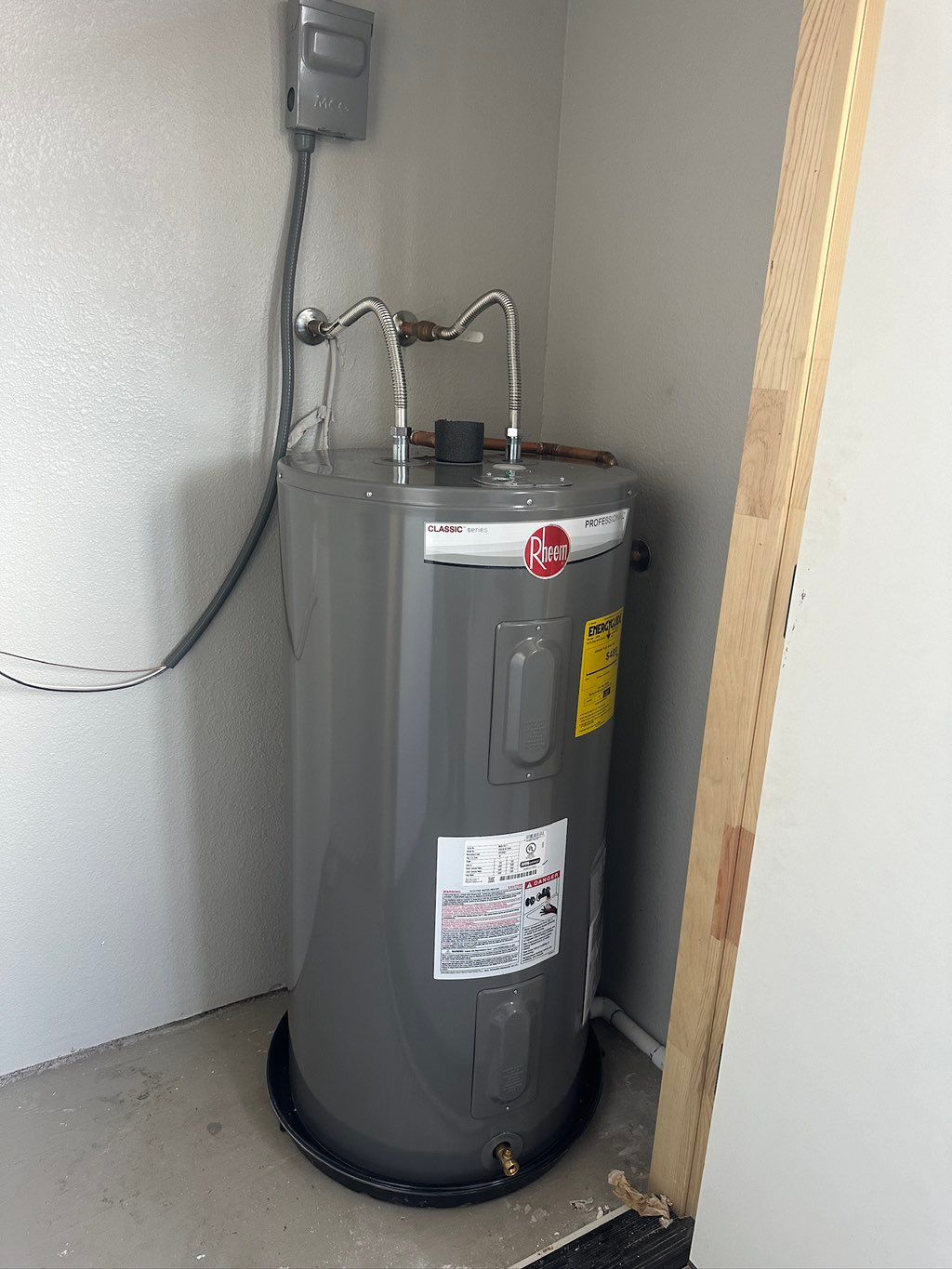 New electric water heater install with drip leg st