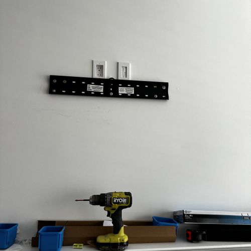 sockets to hide cords up and bracket for tv
