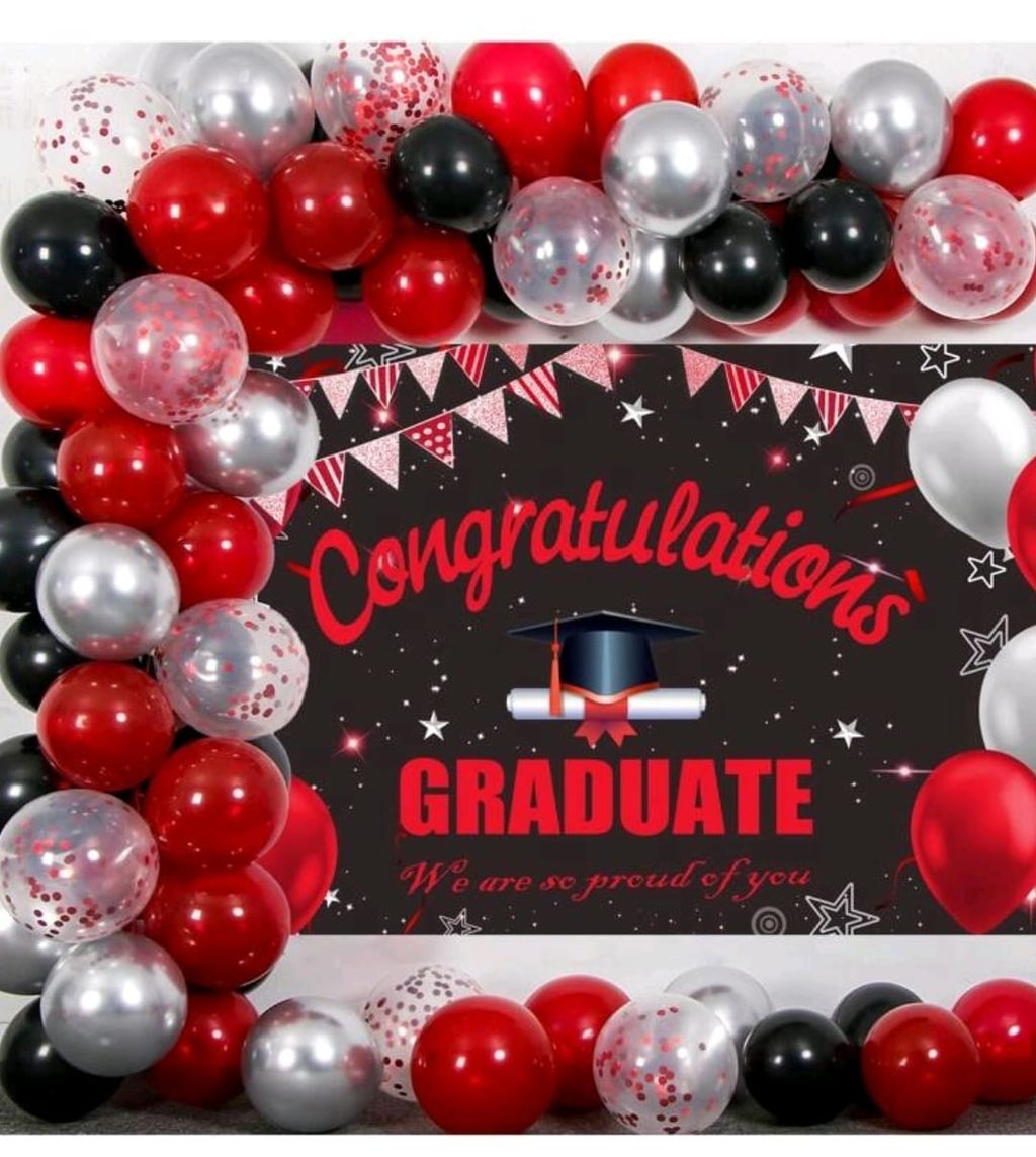 Red and black, and white Graduation backdrop  
