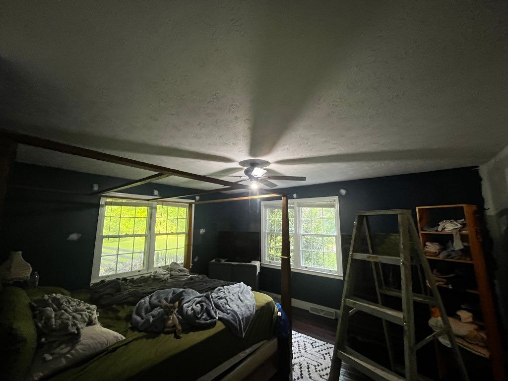 Popcorn ceiling removal: before