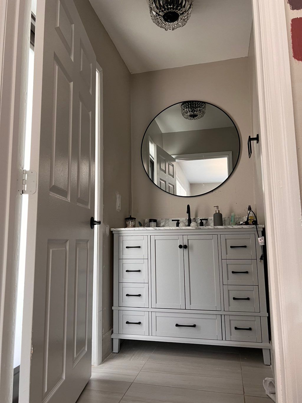 New vanity, Mirror, light fixture 