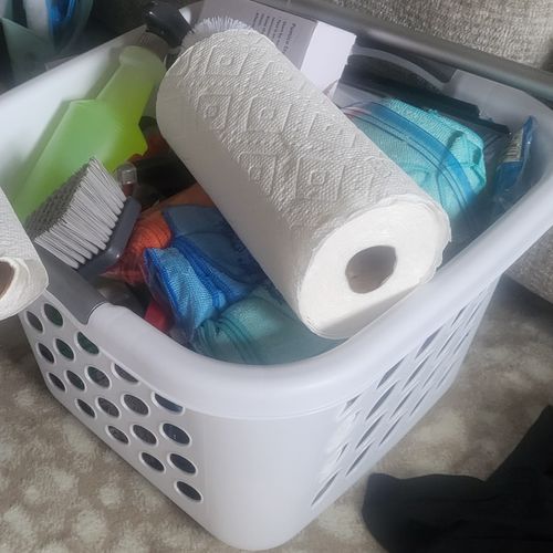 Bathroom supplies loaded and ready