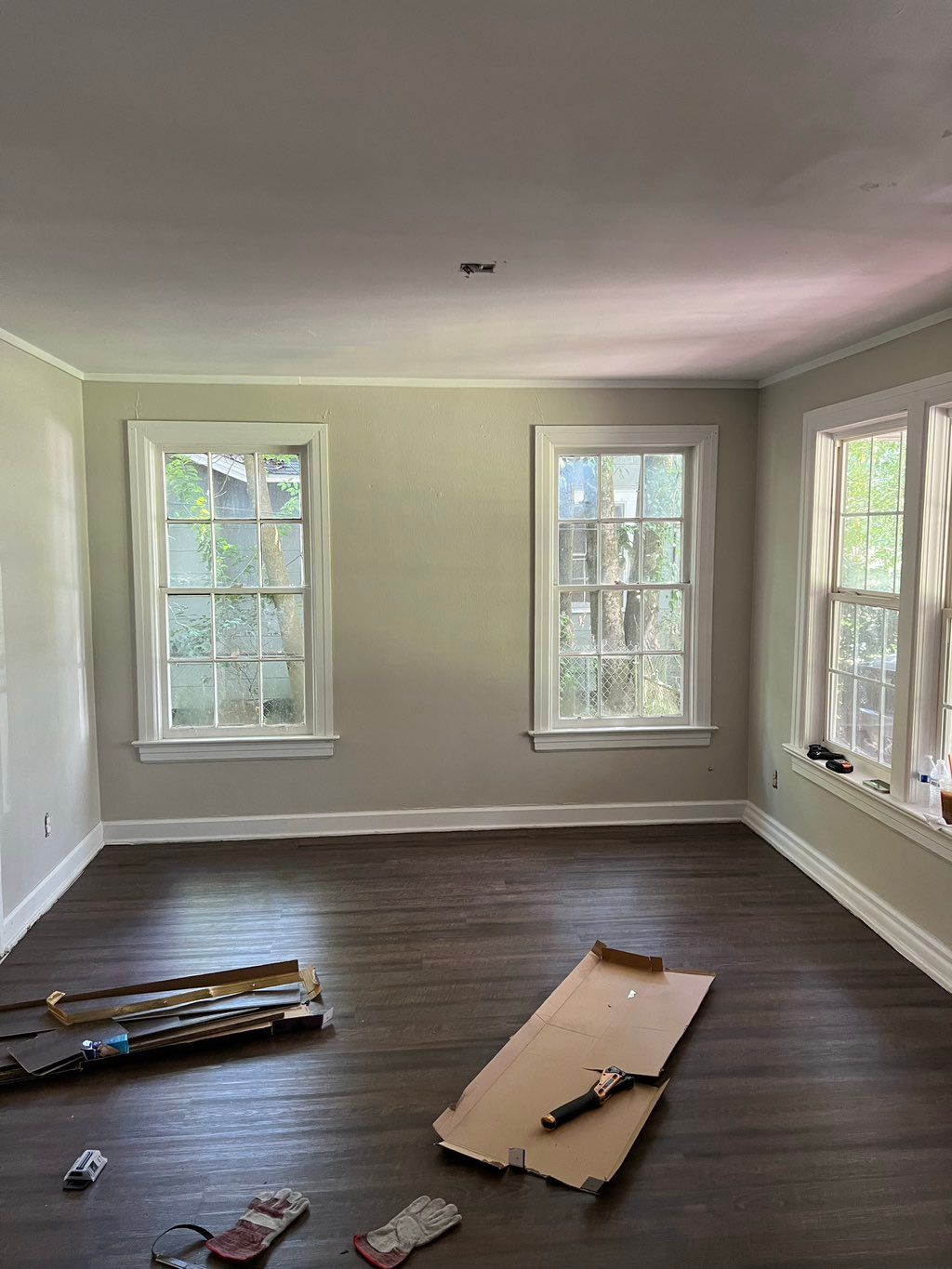 Painted walls, installed trim & floor