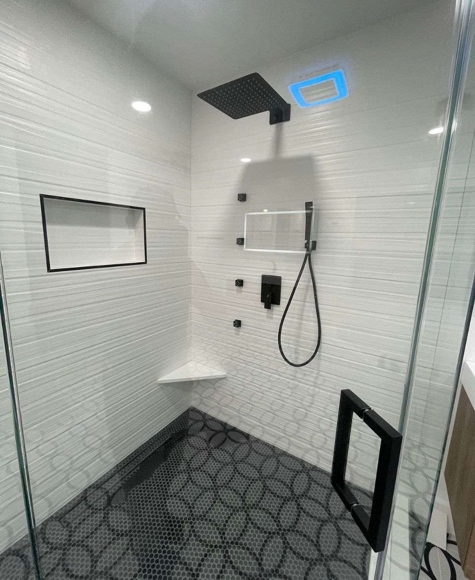 Chic simplicity: Our black and white shower scheme