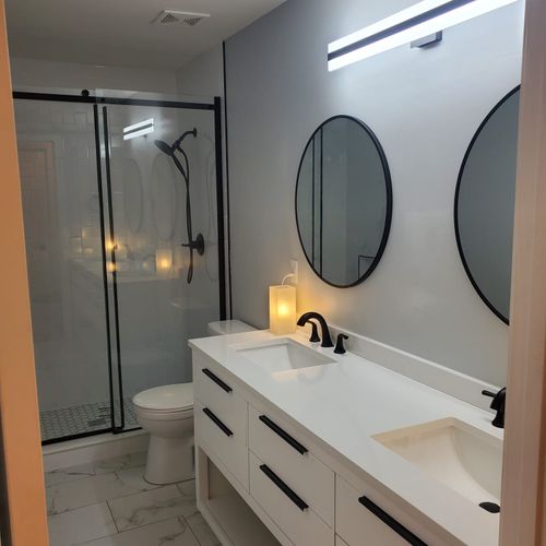 White bathroom with black features