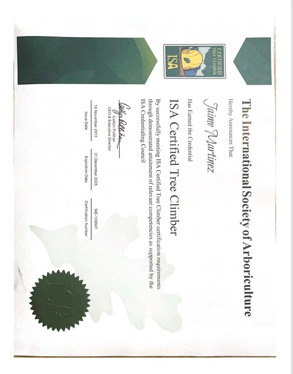 ISA Certificate