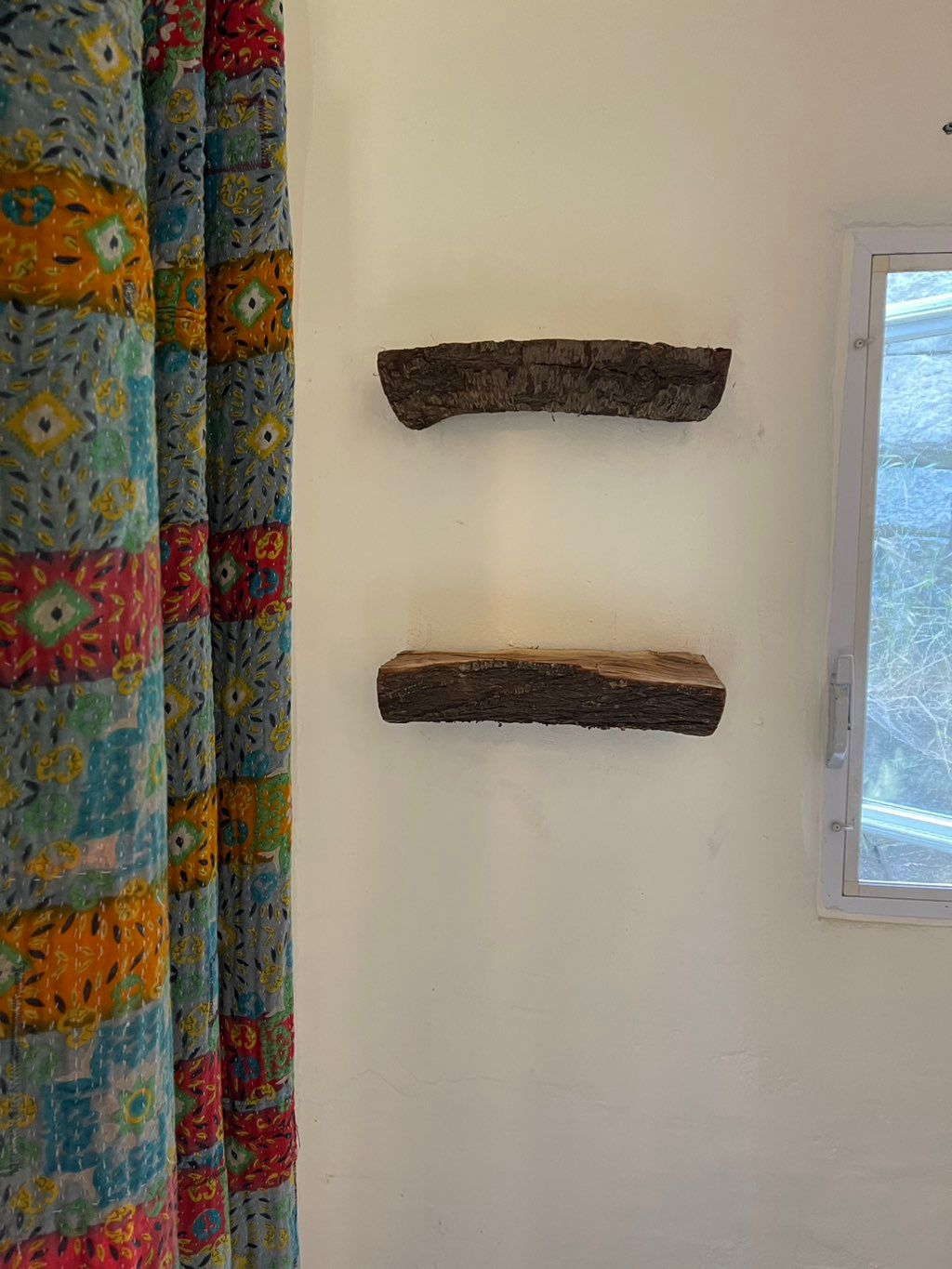 wooden log custom wall shelves mounted on wall