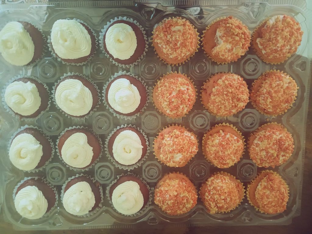 Half and Half Red Velvet/Strawberry Crunch Cupcake