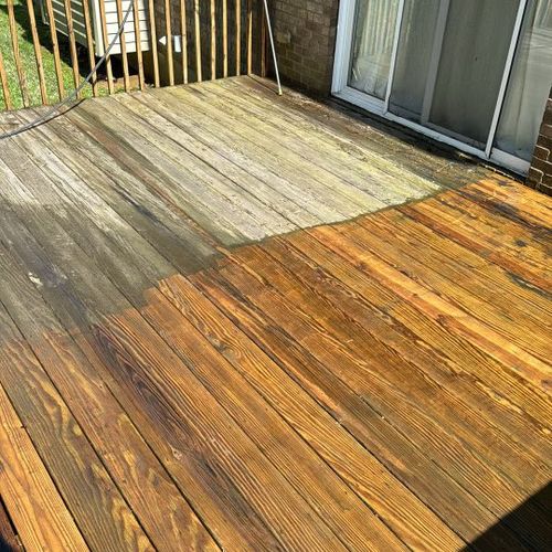 The process of power washing a deck