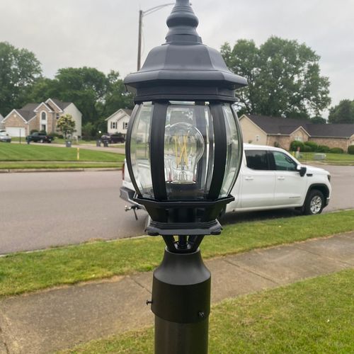 Installed and painted lamp post