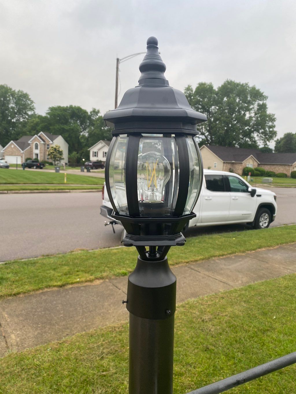 Installed and painted lamp post
