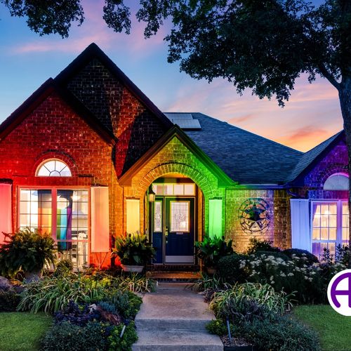 Twilight Photo: Pride Home with Rainbow Lighting