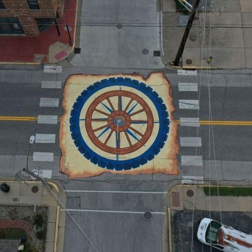 Street intersection mural at Second Street and Oli