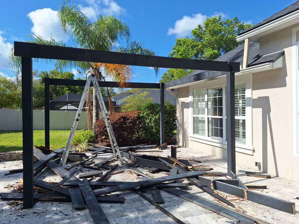 pergola half demolished