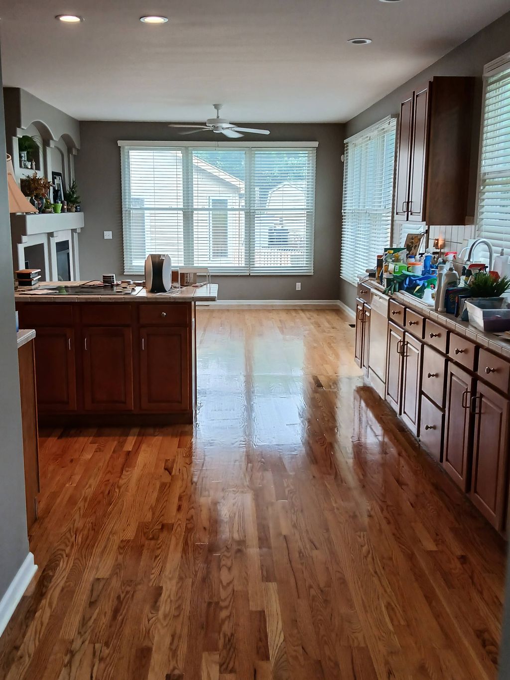 hardwood floor kitchen refinish and tie in with ne