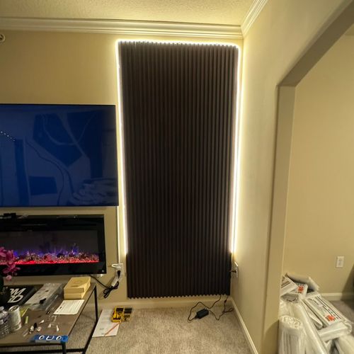 Wood wall panel install with LED strip