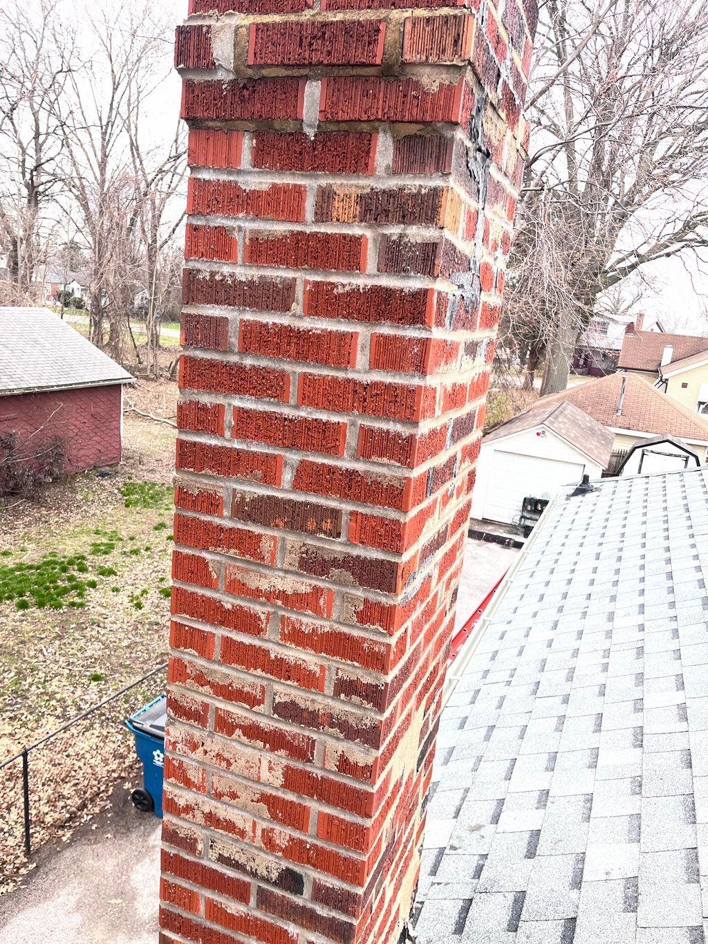 Chimney grinded out mortar replaced no acid wash 