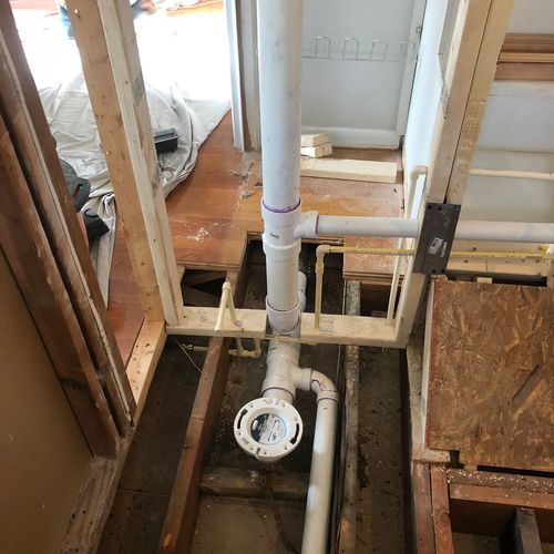 Repipe whole master bathroom with vent pipe in att