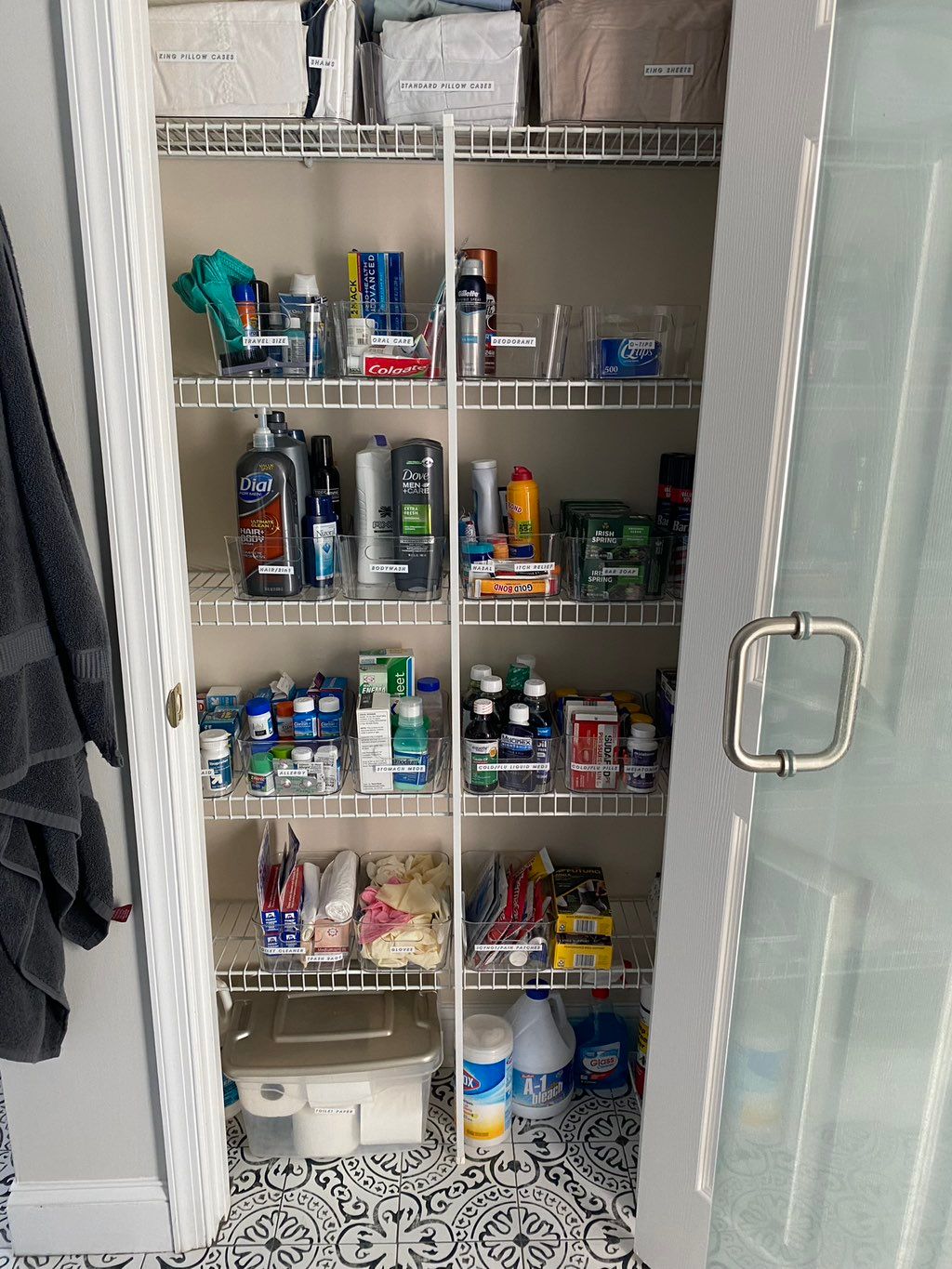 Master bathroom session 1: organized and labeled 