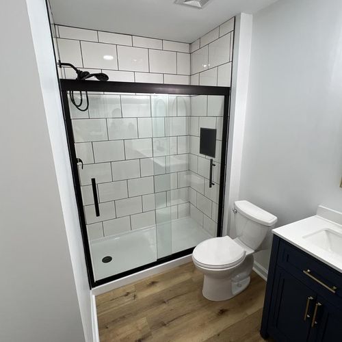 New standing shower install with glass door