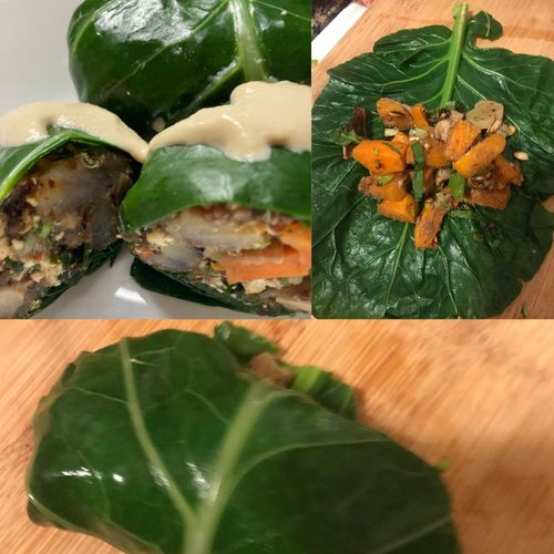 Vegan Collard Wraps, Creamy Cashew Basil Dressing