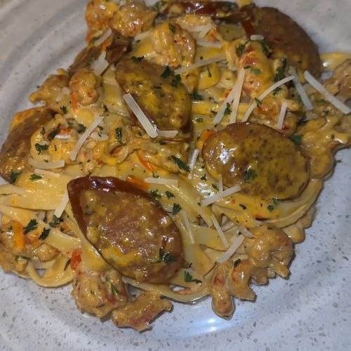 Crawfish and Andouille Sausage Fettuccini  