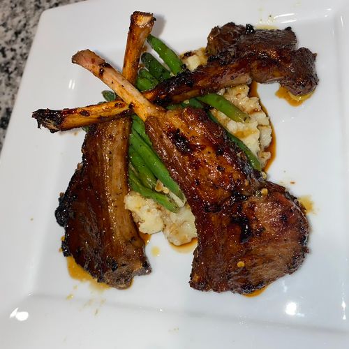 Honey Hot Lemon Pepper Lamb Chops over Parmesan Ma