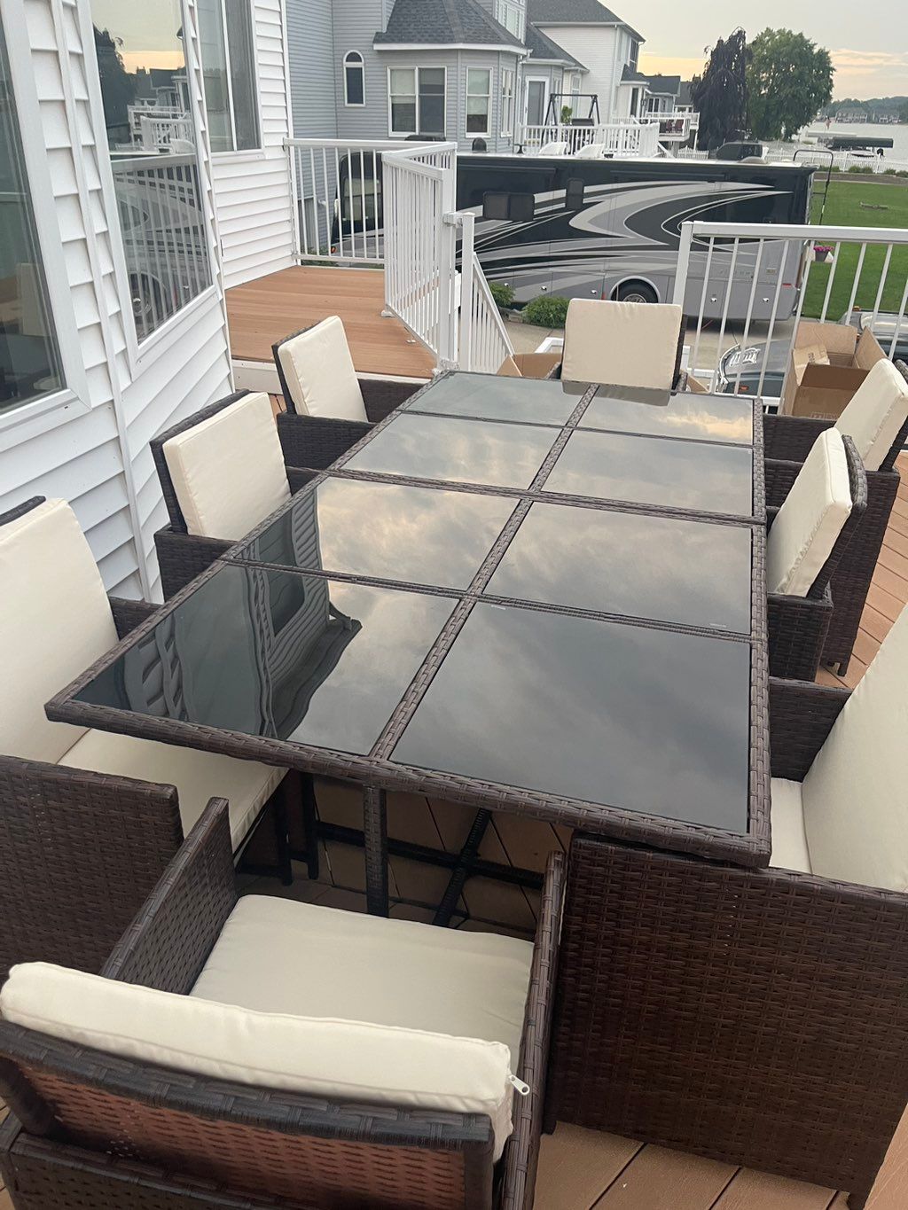 2 sets of an outdoor dining  set we assembled 