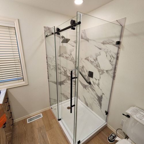 Shower pan/flexstone/glass cabin installation