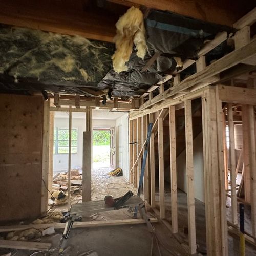 Framed walls with soffit to house HVAC ducts