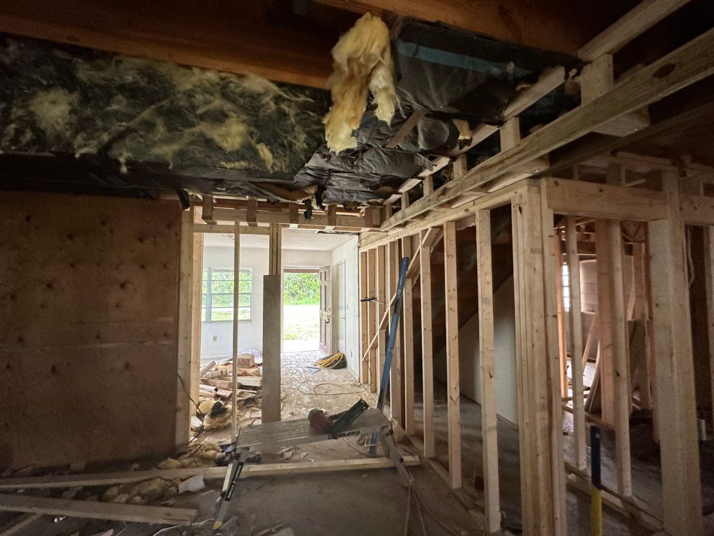 Framed walls with soffit to house HVAC ducts