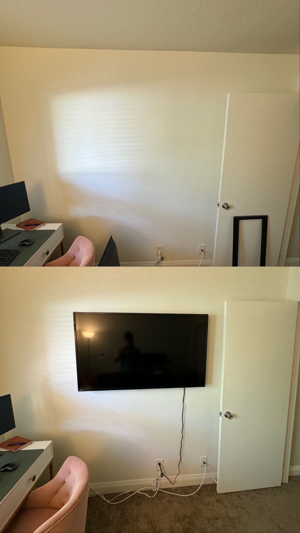 Mounting the TV on a bracket to the wall.