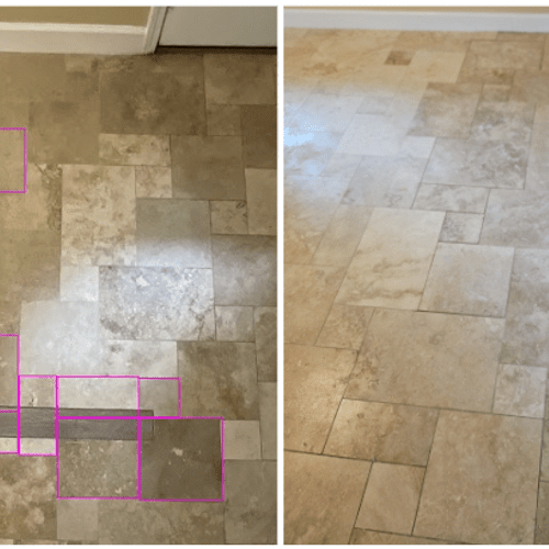 Y's honed travertine floors restoration after wall