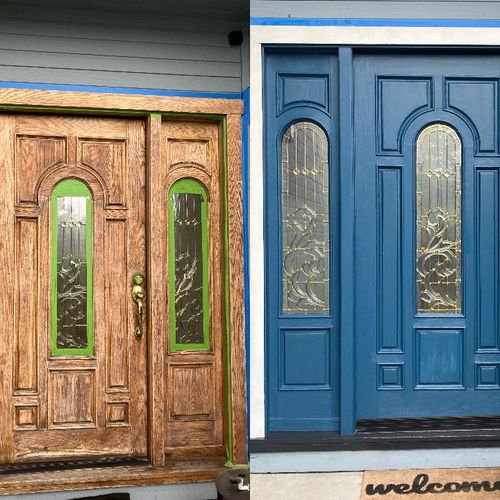 Front entry wood door refinished