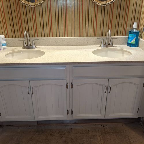 Vanity top replacement, cabinet refinish