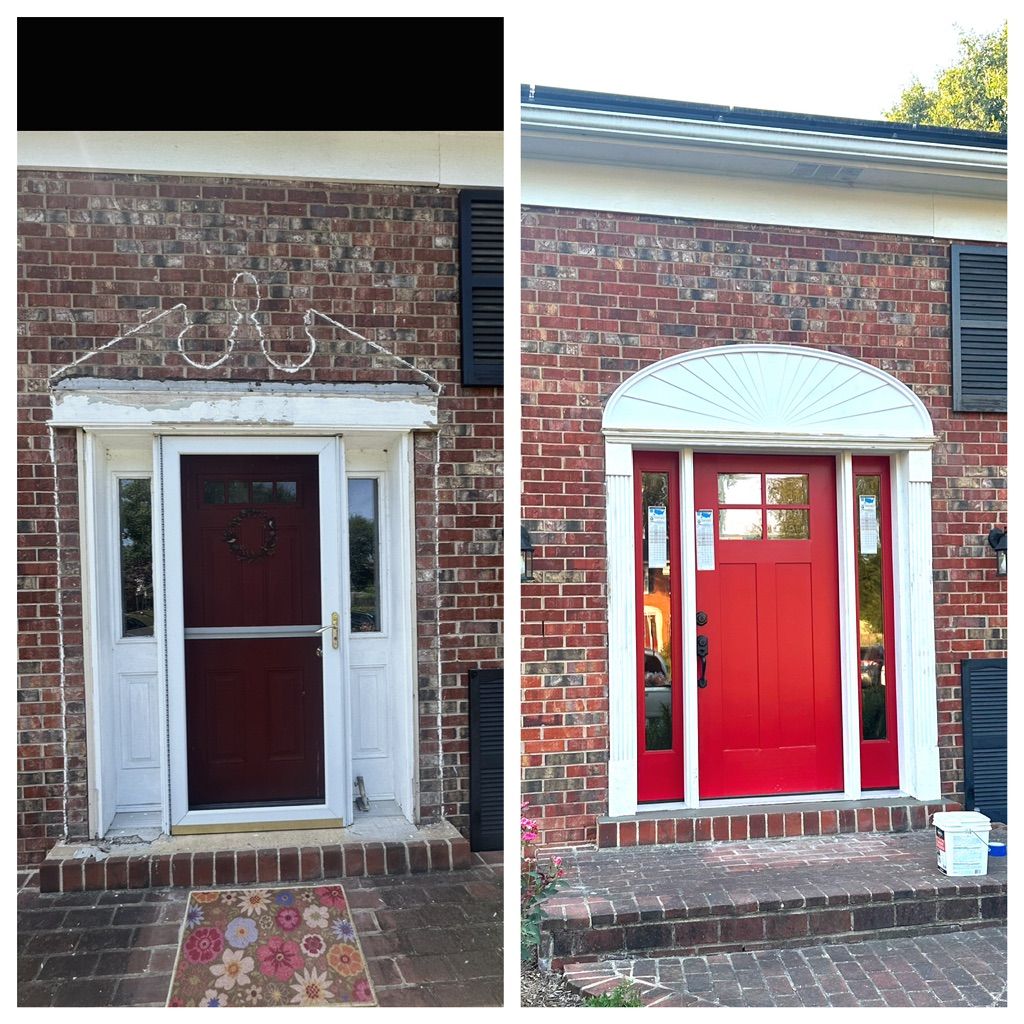 New front door and sidelights with custom trim 