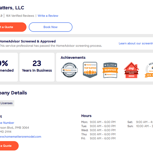 HomeAdvisor Ratings Page