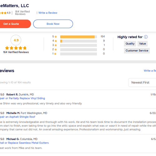 HomeAdvisor Ratings Page 