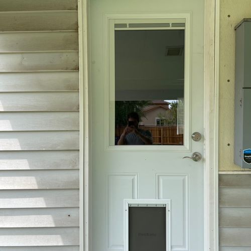 Rob replaced a back door and installed a dog door 