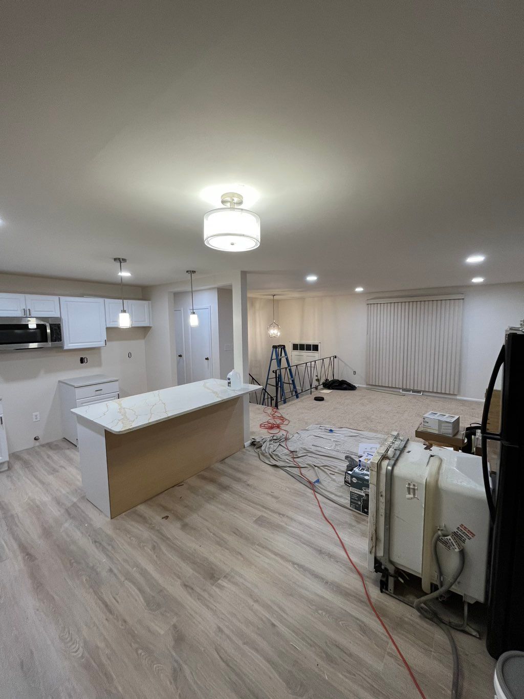 All new recess lighting, pendant lights, chandelie