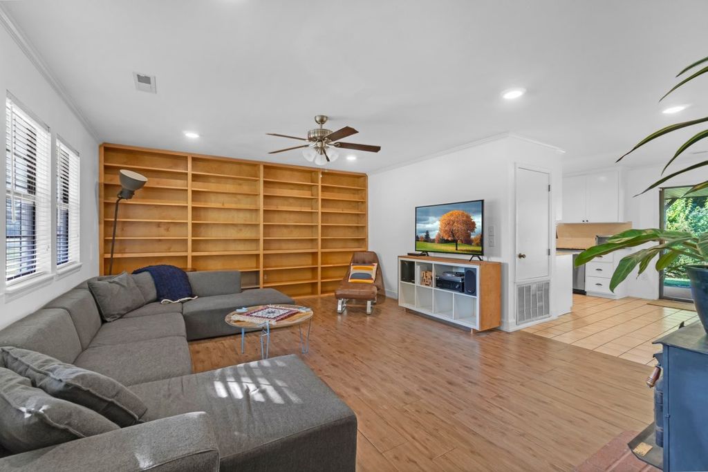 Built-in floor-to-ceiling bookshelves for a client