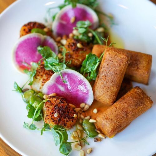 Seared Scallops and Panisse fritters 